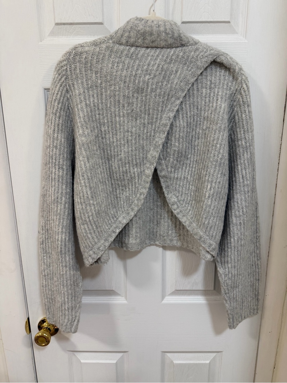 Wayf Gray Ribbed Open-Back Knit Sweater